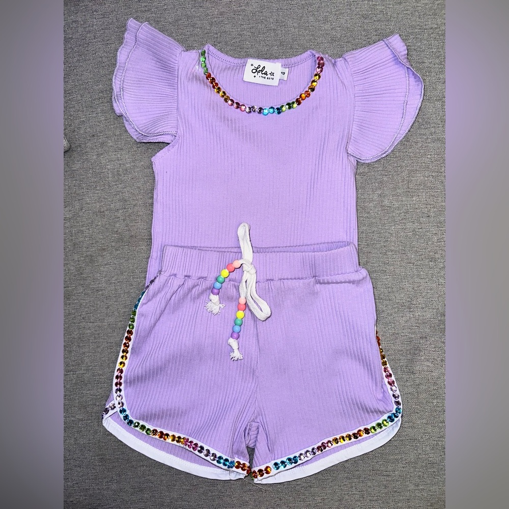 Lola & the boys Rainbow Gem Ruffle Tshirt And Shorts Set